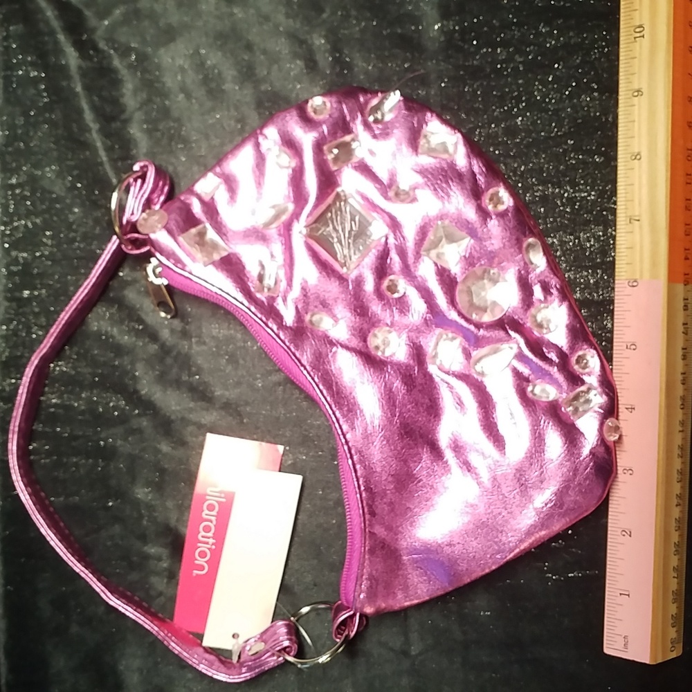 3/$25 XHILARATION PURSE Pink METALLIC Pink GEMS NEW WITH TAGS VINTAGE - Picture 2 of 5
